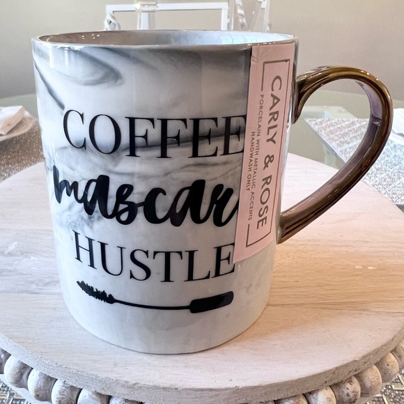 🖤 Coffee Mascara Hustle Grey Marble Gray Gold Coffee Mug Porcelain Carly & Rose - Picture 2 of 5